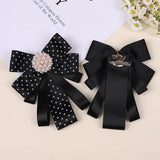 Korean Bow Tie Brooch Women's College Style Bank Suits Shirt Accessories Gifts Fabric Ribbon Crystal Pearl Collar Flowers Pins