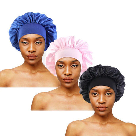 3PCS/LOT Women Satin Sleeping Hat Adjust Head Cover Bonnet Silky Nightcap Shower Cap Hair Care Unisex Cap Hair Styling Tools