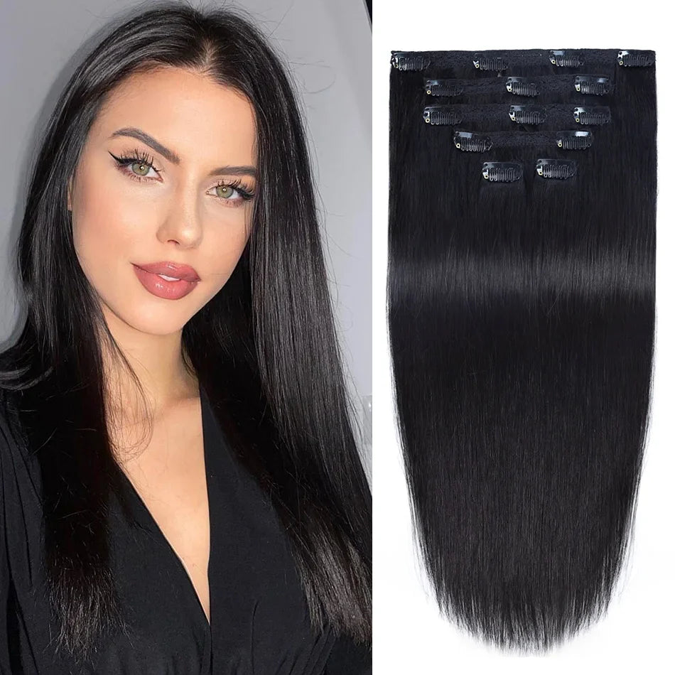 BHF Clip in Hair Extensions Human Hair Straight Remy Hair Natural Black Light Brown Honey Ombre Hair Extensions With Clips 70g