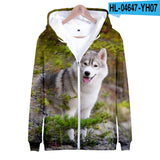 Animal Dog Husky 3D Print Zip Up Hoodie Women Men Harajuku Sweatshirt Streetwear Hip Hop Zipper Hooded Jacket Male Tracksuit