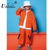 Kids Jazz Costumes Orange Long Sleeve Jacket Pants Girls Street Dance Clothes Boy Hip Hop Outfits Children Modern Dancewear Kpop