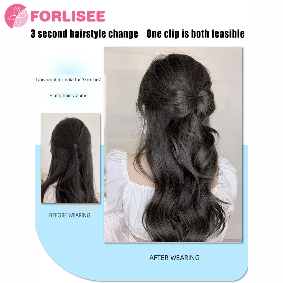 FORLISEE Bowknot Half-tie High Ponytail Wig Clip Hair Bag Meatball Head Hanfu Braid Wig Braid Ponytail