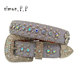 Punk Luxury Strap Diamond Belt Western Crystal Studded Belt Cowgirl Cowboy Rhinestone Belt For Women Men Jean Cinto De Strass