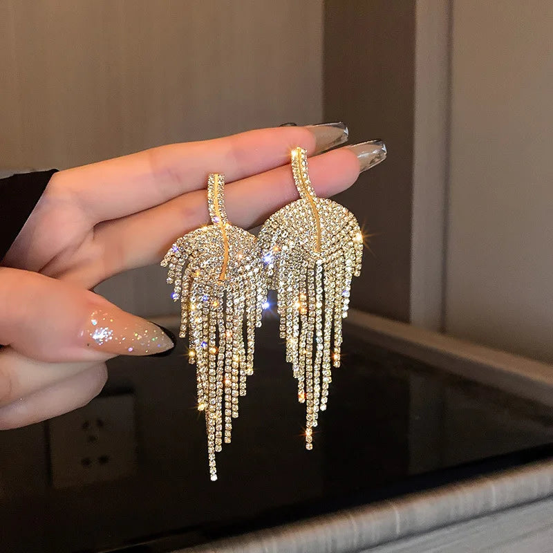 Fashion Statement Earring Long Full Rhinestone Big Earrings For Women Euorpe Evening Party Crystal Tassel Earings Wholesale