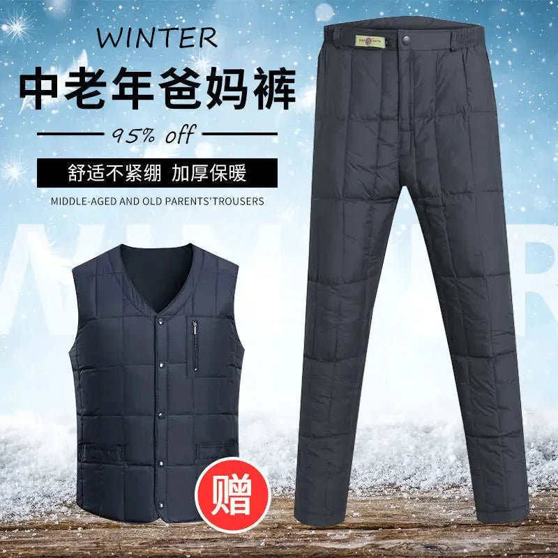 Warm Winter Trousers Down Pants Thickened High Waist Cotton Wear Inside and Outside Unisex