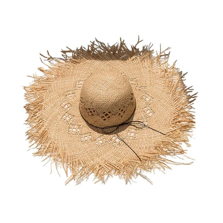 2024 Handmade Big Brim Hat Oversized Tassel Burrs Women Men Straw Sun Brim Hats Natural Raffia Panama Beach Summer Hat