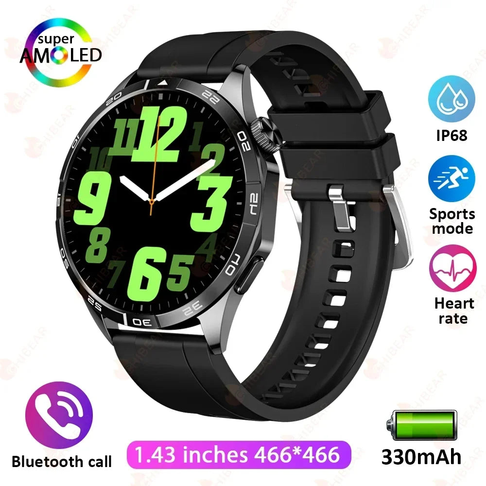 New WATCH GT 4 Smart Watch Men GPS Tracker 1.43 Inch AMOLED 466*466 Screen Always Display Bluetooth Call Smartwatch for Android