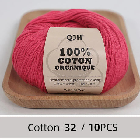 QJH 10PCS 100% Organic Cotton Yarn Pure/Mixed Color Yarn, Knitting Yarn - Crochet Yarn Soft 10 Strands Hank Yarn Machine Washabl