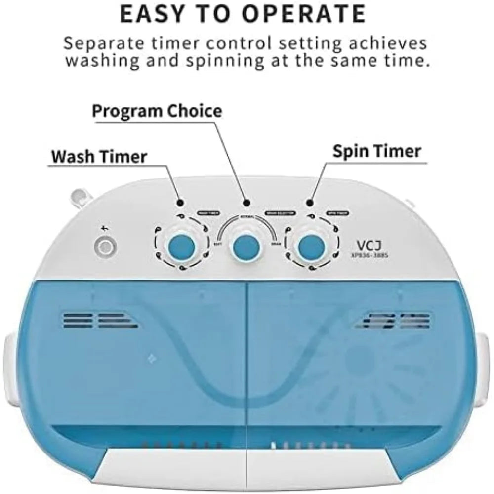 Portable Washing Machine, Twin Tub Washing Machine Compact spinner Combo with 14lbs capacity, 9Lbs Washer and 5Lbs Spinner Dryer