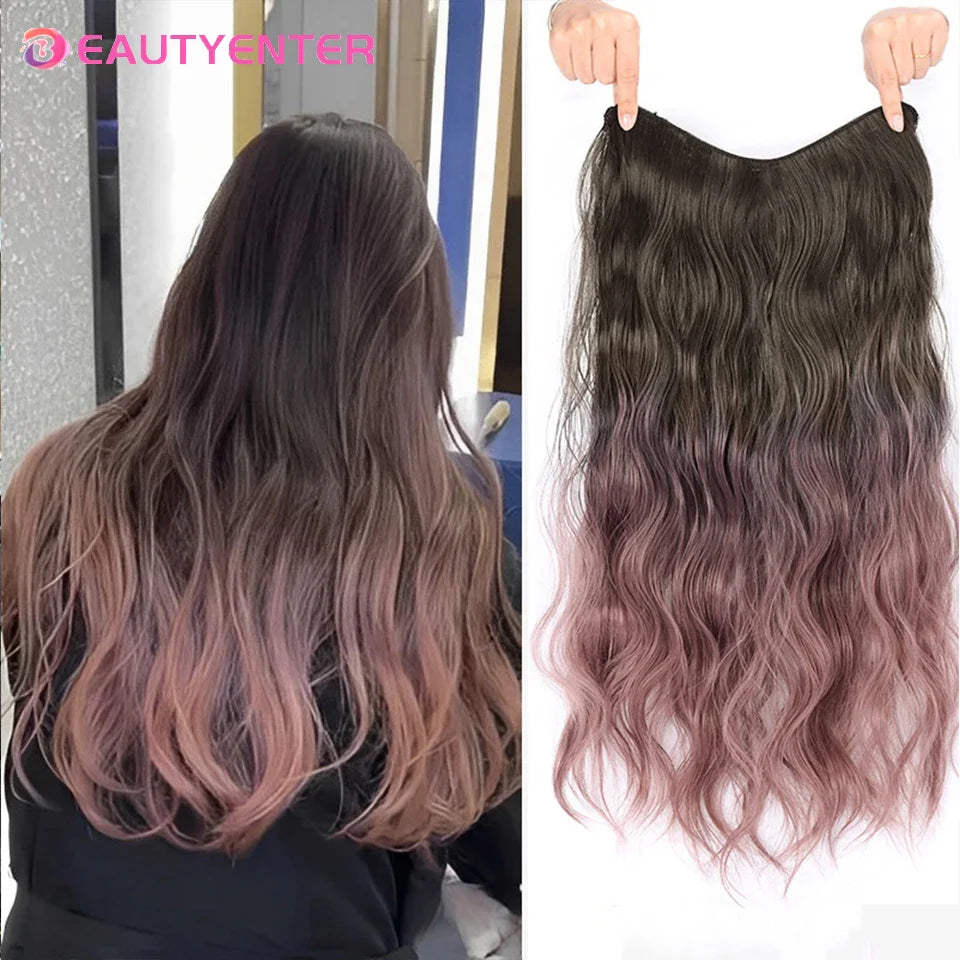 Synthetic Clips In Hair Long Wave Clip In Hair Extension Synthetic Wig Hair Extensions Ombre Gradient color Hairpieces