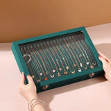 Ice Velvet 20 Hooks Jewelry Showcase for Necklaces Jewelry Box Stackable Glass Top Lockable