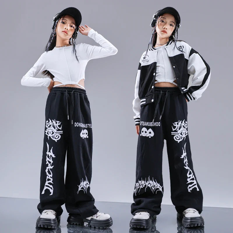 Hip Hop Clothing Girls Baseball Jacket Boys Streetwear Coat Street Dance Pants Kids Stage Costumes Children Jazz Clothes Sets