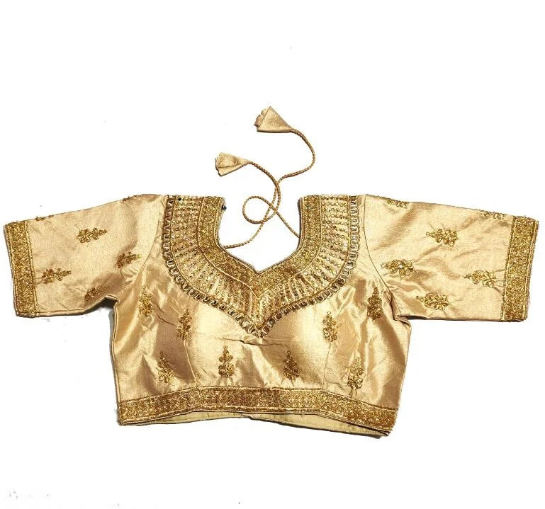 Traditional Gold Thread Embroidery Pakistan India Sari Top Women's Shirt Summer