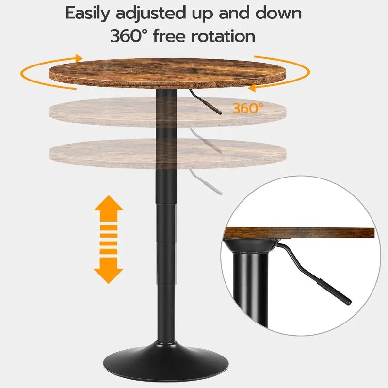 HOOBRO Bar Table, Height-Adjustable Round Pub  27-35.4 Inches, Cocktail  with Base, Modern Style, Suitabl