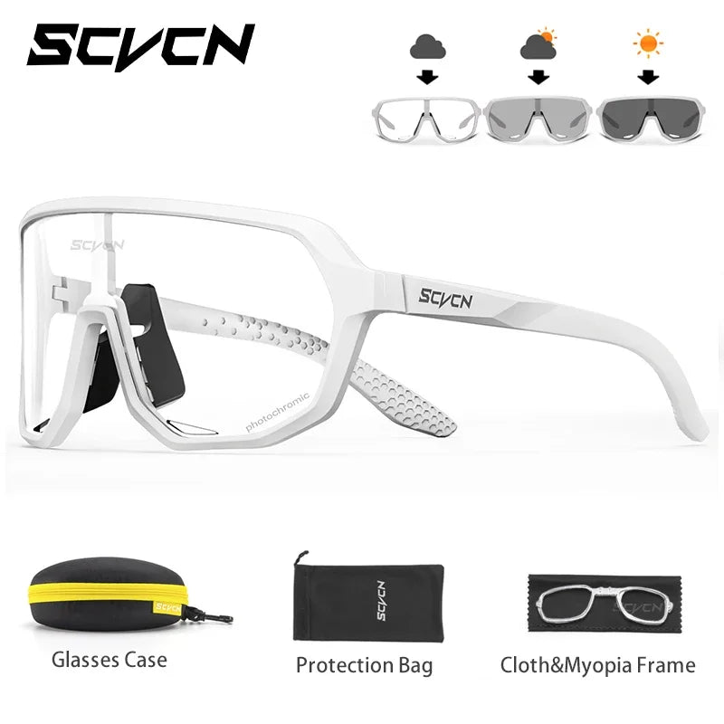 SCVCN Photochromic Men Cycling Sunglasses UV400 Sports Bicycle Women Running Hiking Glasses Road MTB Eyewear Goggles with Case