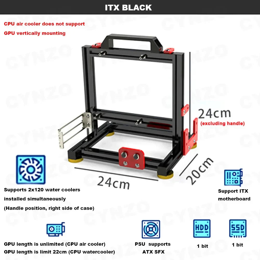 ITX MATX ATX Gamer Cabinet,MOD Desktop PC Case Open Frame Rack,Water Cooler Computer Gaming Chassis Vertical Personality DIY