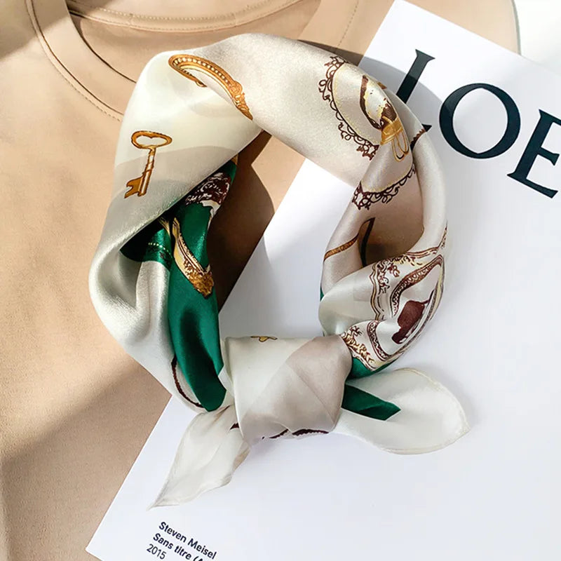 Silk Square Scarf Women 100% Real Luxury Brand Horse Print Neckerchief Female Hair Hand Bag Wrist Foualrd Scarves Bandana