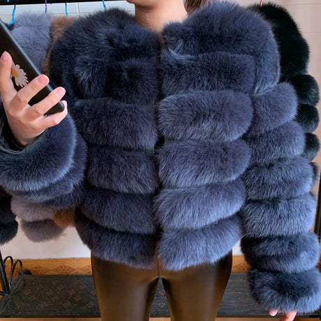 WEFURLENA 2023 New Real Fur Coat  Winter Jacket Women natural large wool fox fur coat Street warm long sleeve detachable vest