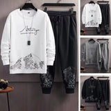 Pockets Jogging Suit Men's Mountain Print Casual Tracksuit Set with O-neck Sweatshirt Jogger Pants for Autumn Winter Men