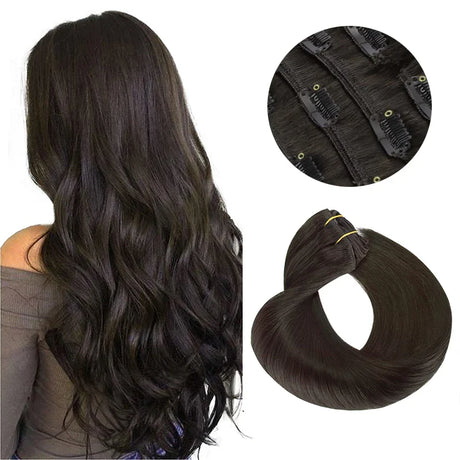 Clip In Human Hair Extensions Straight Natural Light Brown Honey Ombre Balayage Black Hair Pieces For Women Clip-in Full Head