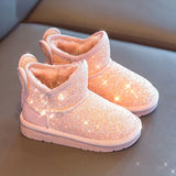 Children s snow boots girls rabbit fur warm boots baby cotton sport shoes sequins genuine leather princess fashion boots