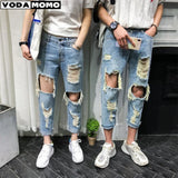 Men Jeans Knee Hole Ripped Stretch Skinny Denim Pants Solid Color  Autumn Summer Hip-Hop Style Slim Fit Trousers 2023 pantalones