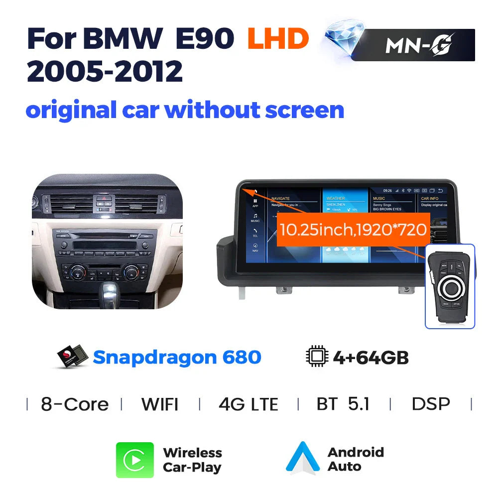 NaviFly 2024 New KSW For BMW 3 Series E90 E91 E92 2005 - 2012 Car Intelligent System Android 13 Snapdragon 680 8GB 256GB Carplay