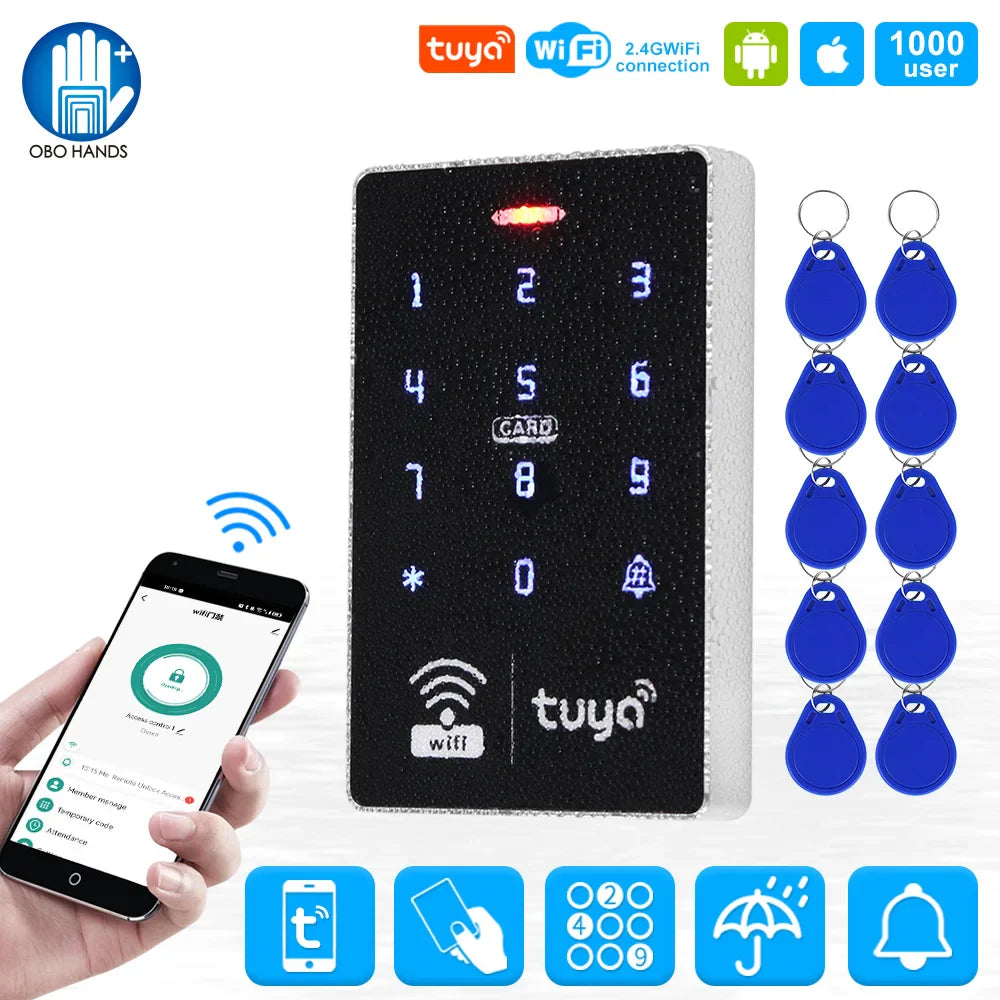 WiFi Tuya Door Access Control Keypad IP68 Waterproof RFID Keyboard Controller Reader Touch Door Opener APP Remote Unlock WG26/34