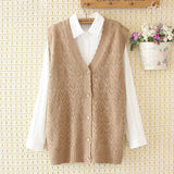 Plus Size Sweater Vest Women Clothing 4xl Loose Fit High Strecth Solid Knitting Cardigan V-Neck Crochet Hollow Out Curve Jumper