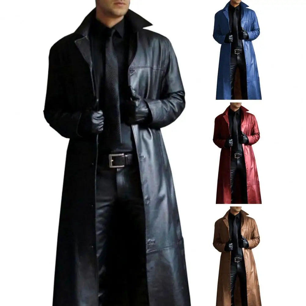 2023 New Men Lapel Goth Punk Black Long Coat Winter Leather Long Jacket Goth Coat Dark Knight Cool Cape Coat Trench Coat