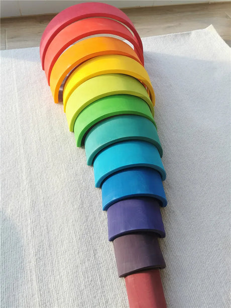 High Quality Wooden Toys Lime Wood Rainbow Arch Stacking Blocks Building Semi Color Sorting Peg Dolls Balls Slat for Kids Play