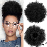 Afro Puff Drawstring Ponytail with Bangs Pineapple Updo Hair for Black Women, Short Kinky Curly Ponytail Bun (1B