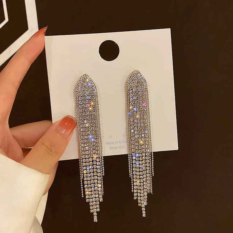 Fashion Statement Earring Long Full Rhinestone Big Earrings For Women Euorpe Evening Party Crystal Tassel Earings Wholesale