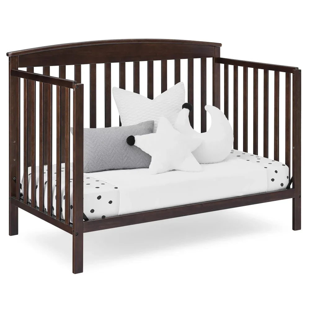 Children Hanover 6-in-1 Convertible Baby Crib, Walnut Espresso/Bianca White/Gray