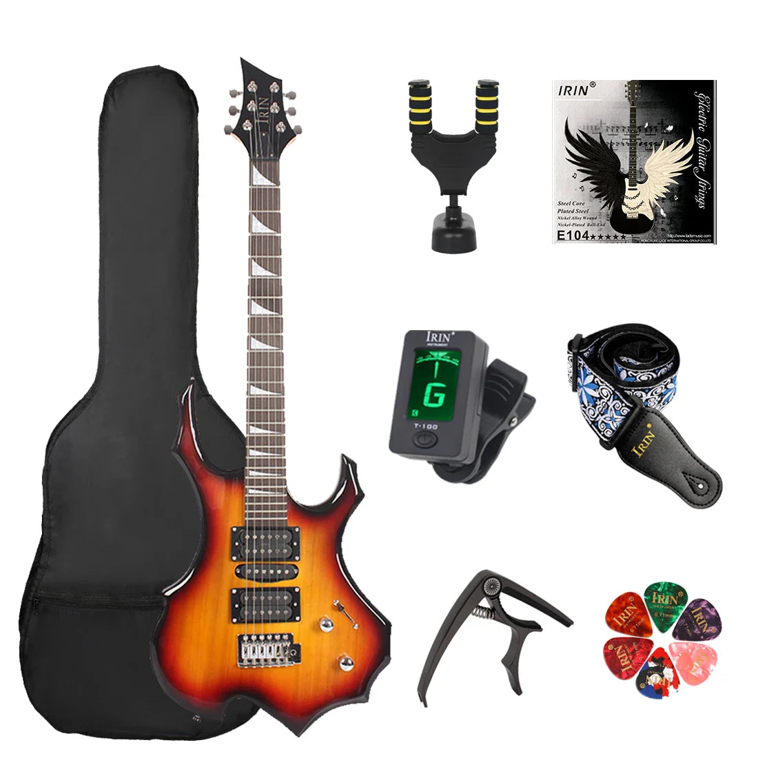 IRIN 24 Frets Electric Guitar Maple Neck Flame Electric Guitar Set with Case Accessories Professional Guitar for Performance