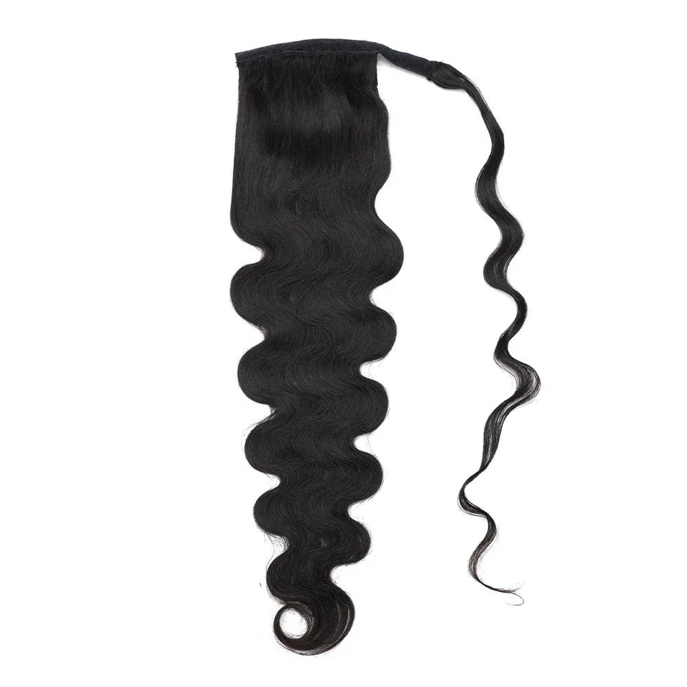 Body Wave Ponytail 12 to 28 Inches Machine Made Magic Wrap Around Clip In Ponytail Black Remy Brazilian Human Hair Extension