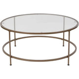 Astoria Collection Round Coffee Table - Modern Clear Glass Coffee Table - Brushed Gold Frame Restaurant Tables Furniture Dining