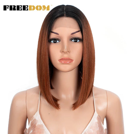 FREEDOM Straight Synthetic Lace Wigs Short Bob Ombre Blue Colorful Wigs For Black Women Cosplay Wigs Middle Part Lace Wig