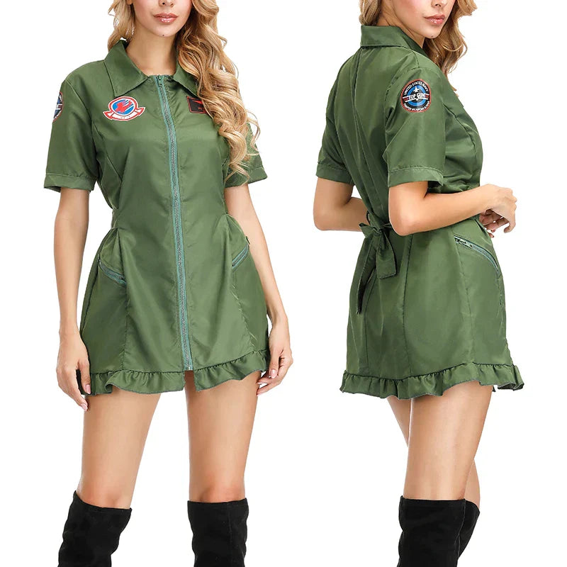 Pilot Uniform Army Green TOP GUN Costume for Adult Cosplay Military Uniform Women Men Fighter Pilot Costume Plus Size