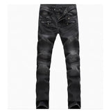 European And American Fold Zipper Motorcycle Snowflake Jeans High Quality Plus Size Direct Sales New Men's Jeans Denim Plus Size