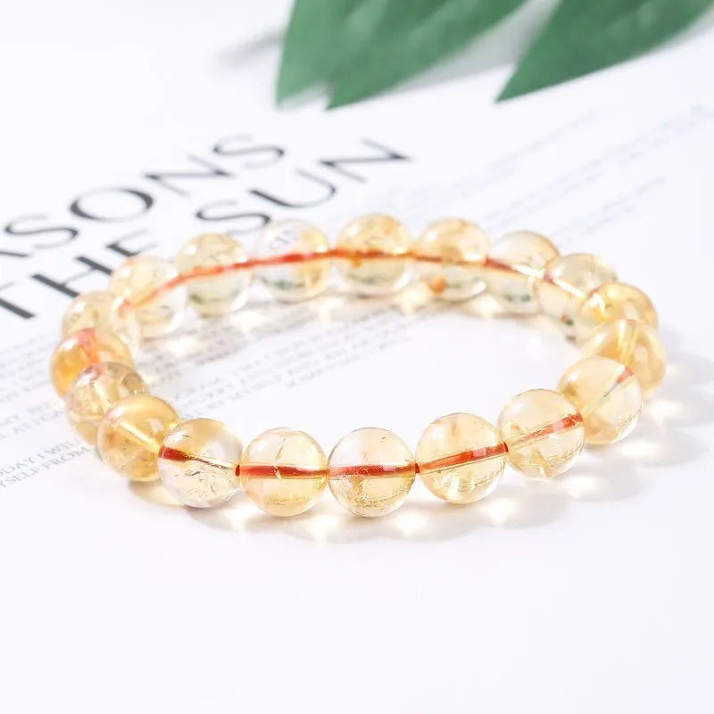 JD Natural Stone Citrines Beads Bracelet Women Yellow Quartz Crystal Yoga Meditation Reiki Healing Stretch Bangles Female Gift