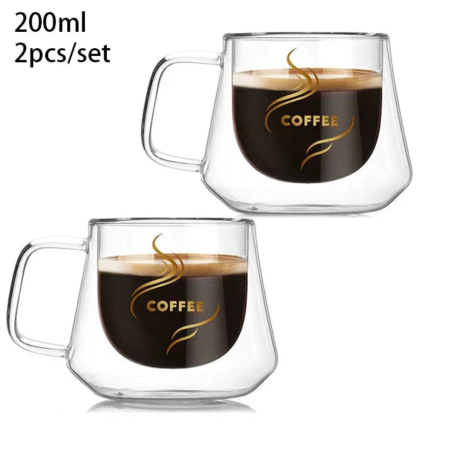 YWDL 200ml Double Wall Glass Coffee Mug Heat-resistant Espresso Cup Thermo Insulated Cup For Latte Cappuccino Tea Drinkware Set