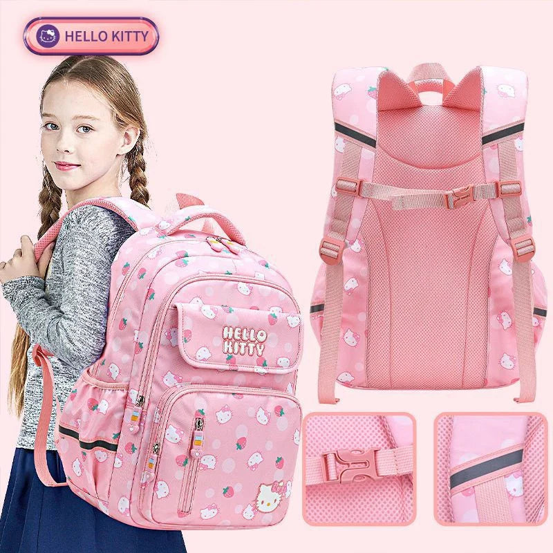 Sanrioed Hello kitty Schoolbag Cartoon Strawberry Kitty Cat Bags Burden Alleviation Protect Spine Waterproof Anti Lost Backpack