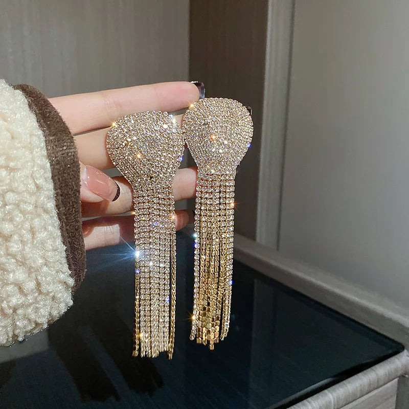 Fashion Statement Earring Long Full Rhinestone Big Earrings For Women Euorpe Evening Party Crystal Tassel Earings Wholesale