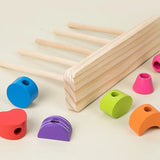 Montessori Wooden Beads Sequencing Toy Set, Five Columns Stacking Colorful Blocks,Lacing Beads, Matching Shape Stacker