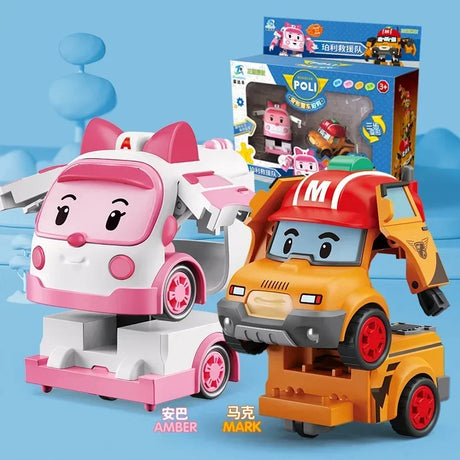 South Korea Poli Robocar Car Transform Vehicle Robot Action Figurine Cartoon Police Car Anime Figure Poli Amber Roy Kid Toy Gift