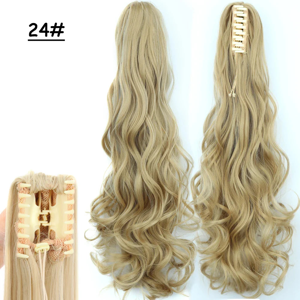 Synthetic Claw Clip On Ponytail Hair Extensions Long Straight 24" Heat Resistant Pony Tail HairPiece BlackBrown Blonde Hairstyle