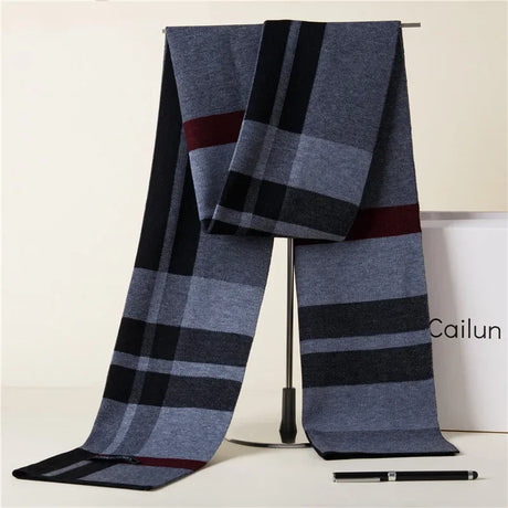 Fashion Classic Business Scarf Men Wool Scarf Soft Warm Thermal Muffler Casual Cashmere Knitted Shawl Male Autumn Winter No Box