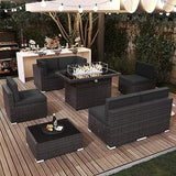 7/8 Pieces Outdoor Patio Furniture Set with  Fire Pit Table Rattan Sectional Sofa Conversation Sets Moden Set for Garden