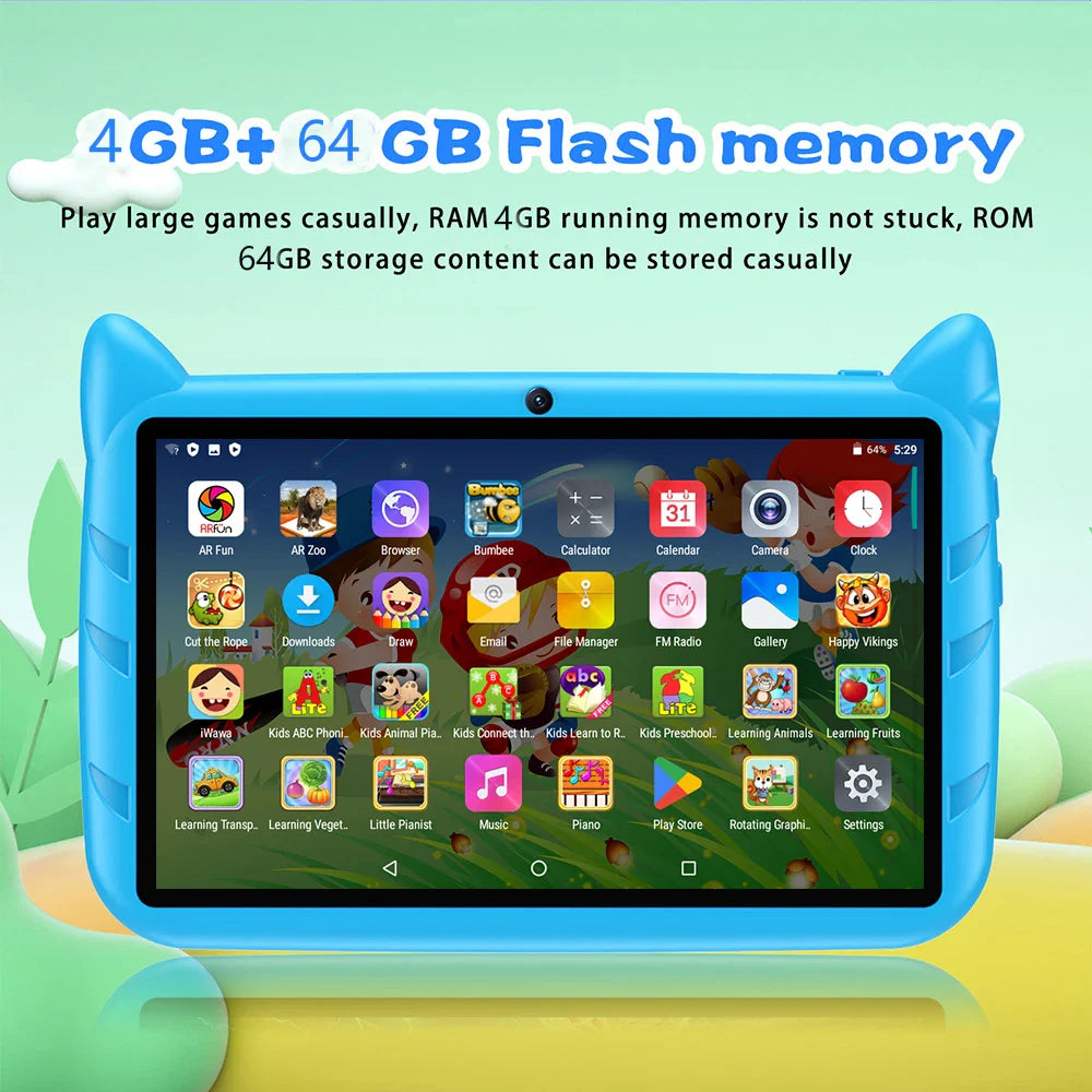 New 5G WiFi 7 Inch Tablet Pc Children's Gift Kids Learning Education Tablets Android 9.0 Quad Core 4GB RAM 64GB ROM Dual Cameras